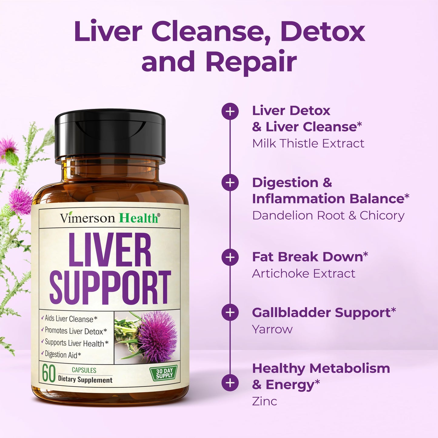 Vegan Liver Cleanse Detox & Repair – Milk Thistle & Dandelion Root (60 Capsules)