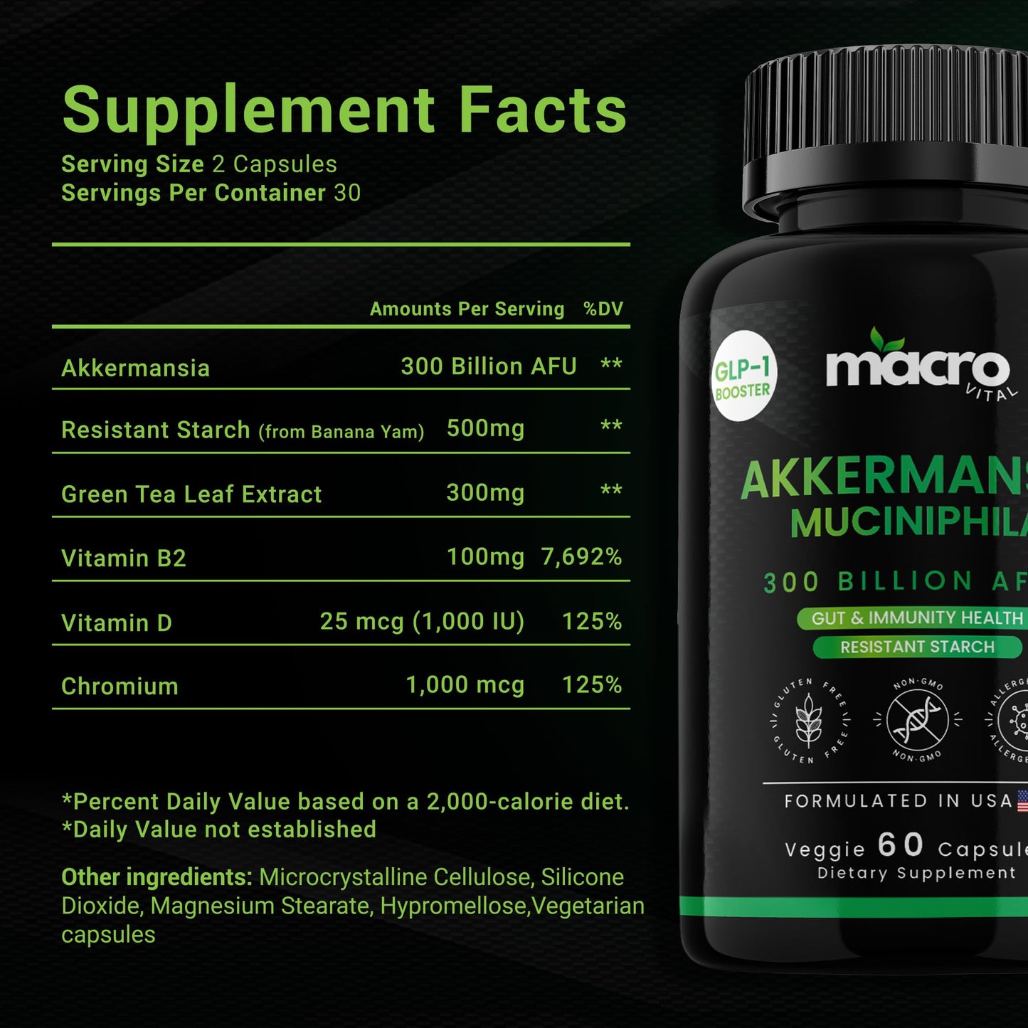 Akkermansia Muciniphila 300B AFU Probiotic for GLP-1 Support | Akka Superbiotics, 60 Veggie Capsules