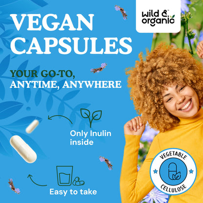 Wild & Organic Inulin Capsules 1400 mg – Vegan Prebiotic Fiber (Chicory Root) – 180 Capsules