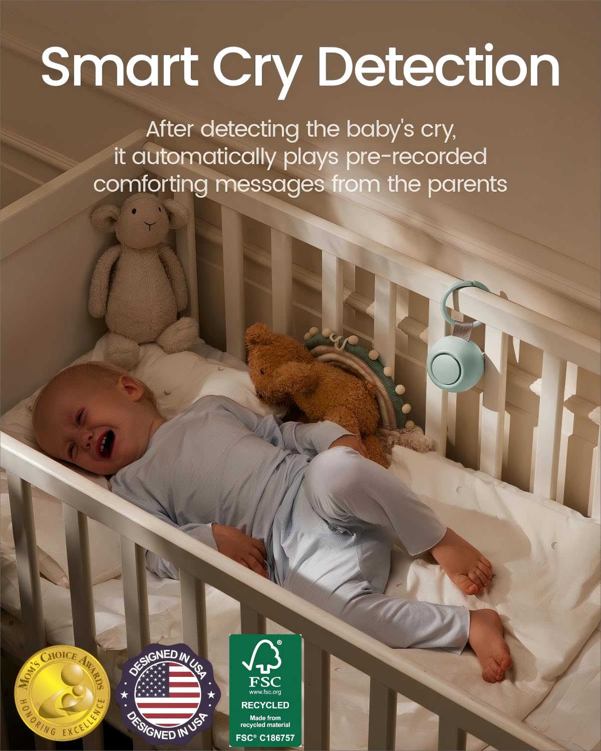 CHICWAY Portable White Noise Machine with AI Cry Detection — 18 Soothing Sounds