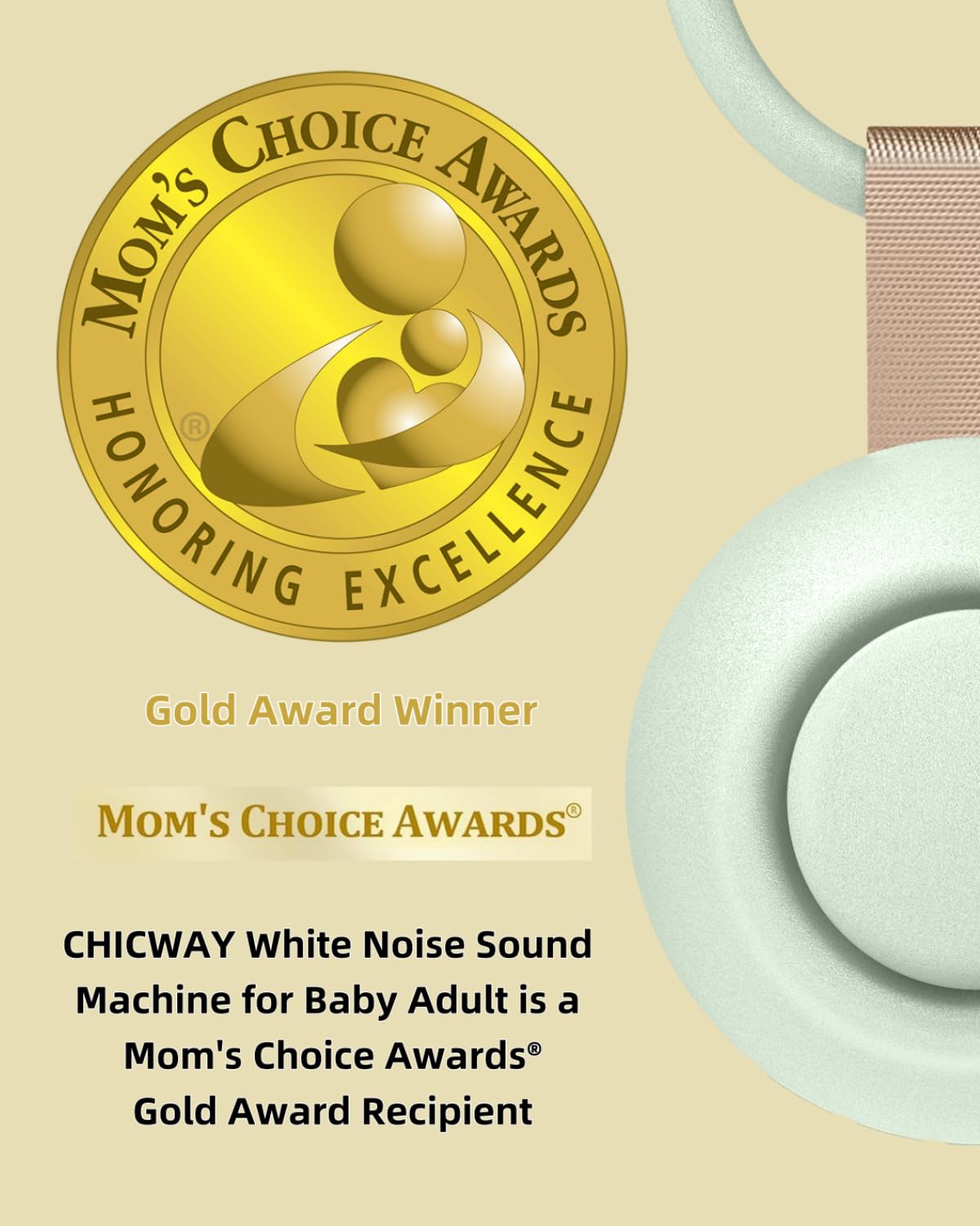CHICWAY Portable White Noise Machine with AI Cry Detection — 18 Soothing Sounds