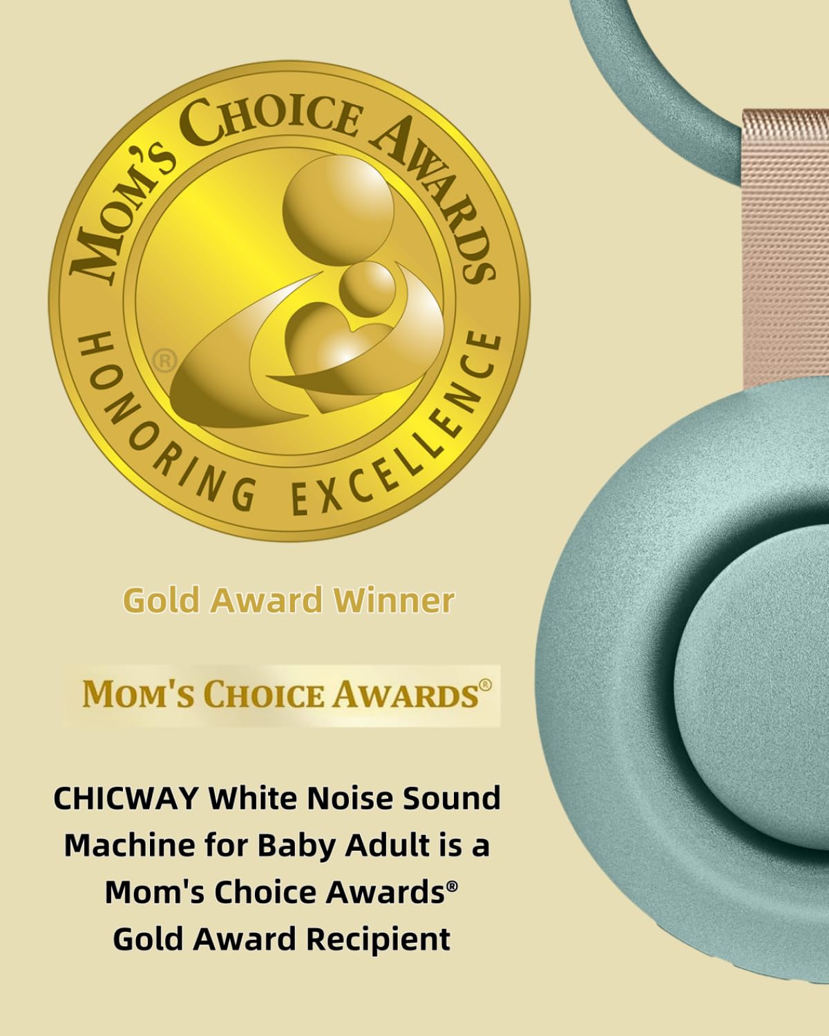 CHICWAY Portable White Noise Machine with AI Cry Detection – 18 Soothing Sounds, Night Light & Bluetooth Rechargeable (Cyan)