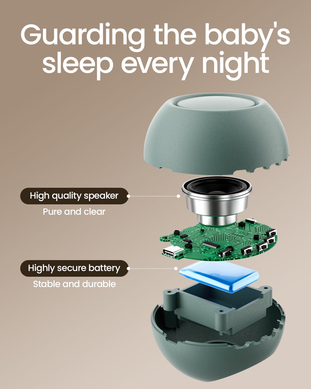 CHICWAY Portable White Noise Machine with AI Cry Detection – 18 Soothing Sounds, Night Light & Bluetooth Rechargeable (Cyan)