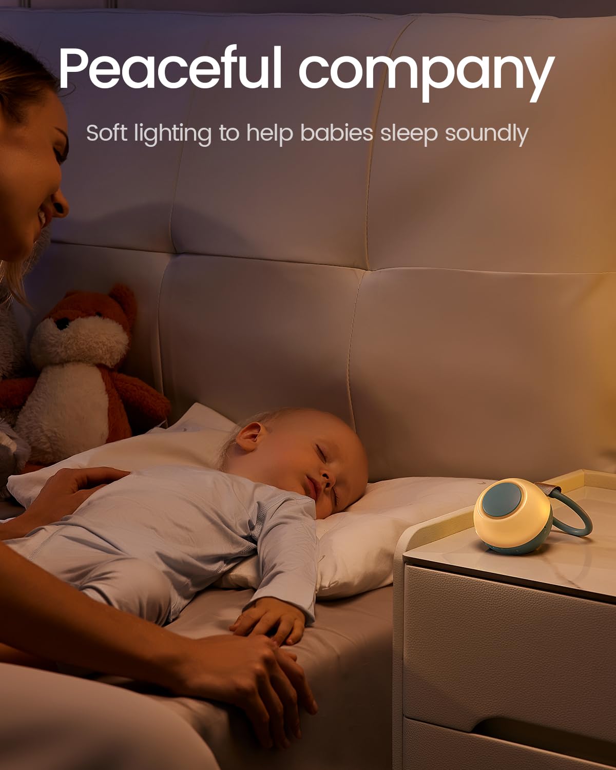 CHICWAY Portable White Noise Machine with AI Cry Detection – 18 Soothing Sounds, Night Light & Bluetooth Rechargeable (Cyan)