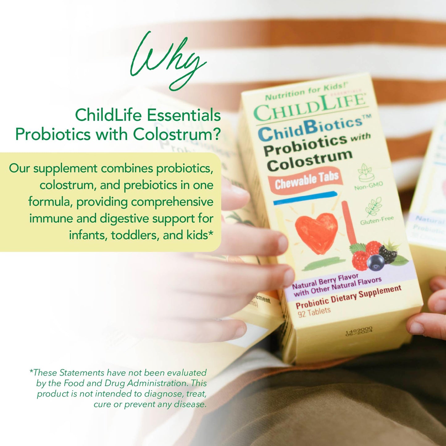 ChildBiotics for Kids with Colostrum – Gluten Free Probiotics (92 Tablets) | Natural Berry