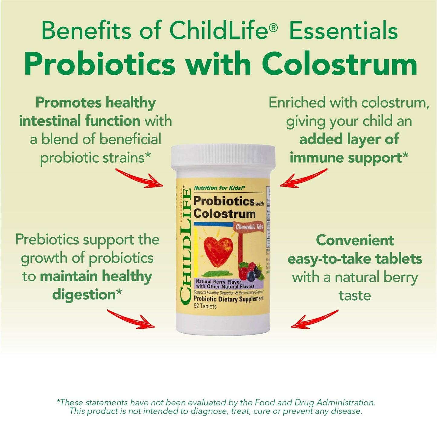 ChildBiotics for Kids with Colostrum – Gluten Free Probiotics (92 Tablets) | Natural Berry