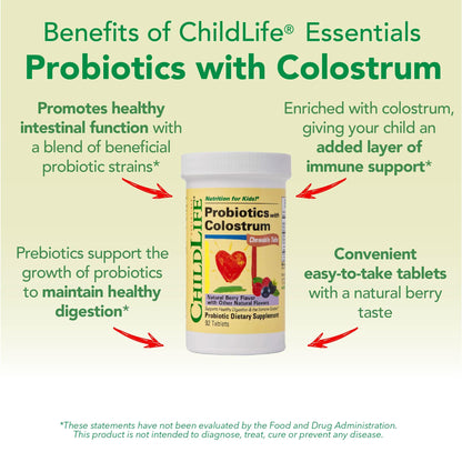 ChildBiotics for Kids with Colostrum – Gluten Free Probiotics (92 Tablets) | Natural Berry