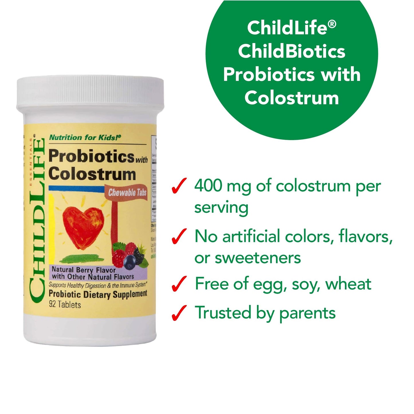 ChildBiotics for Kids with Colostrum – Gluten Free Probiotics (92 Tablets) | Natural Berry
