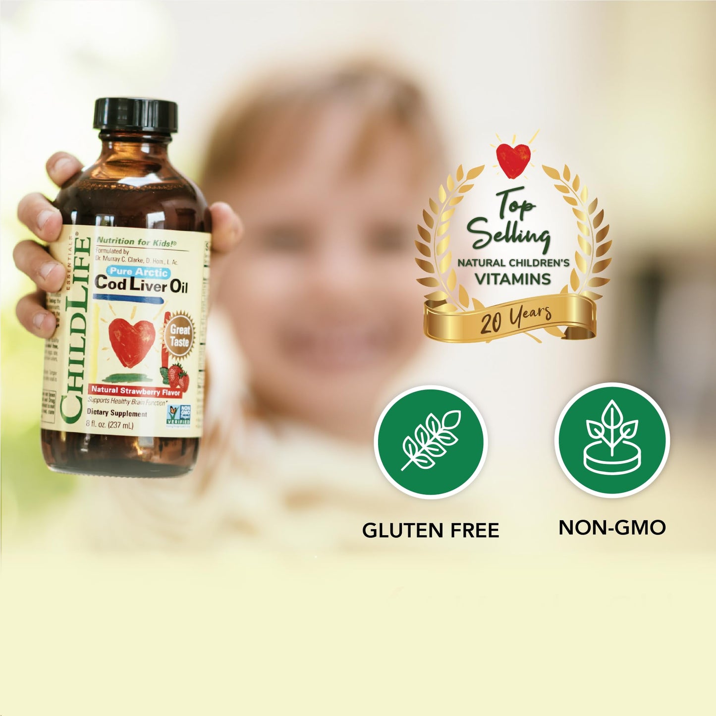 CHILDLIFE Essentials Cod Liver Oil for Kids - Strawberry, 8 fl oz | DHA & EPA Omega-3