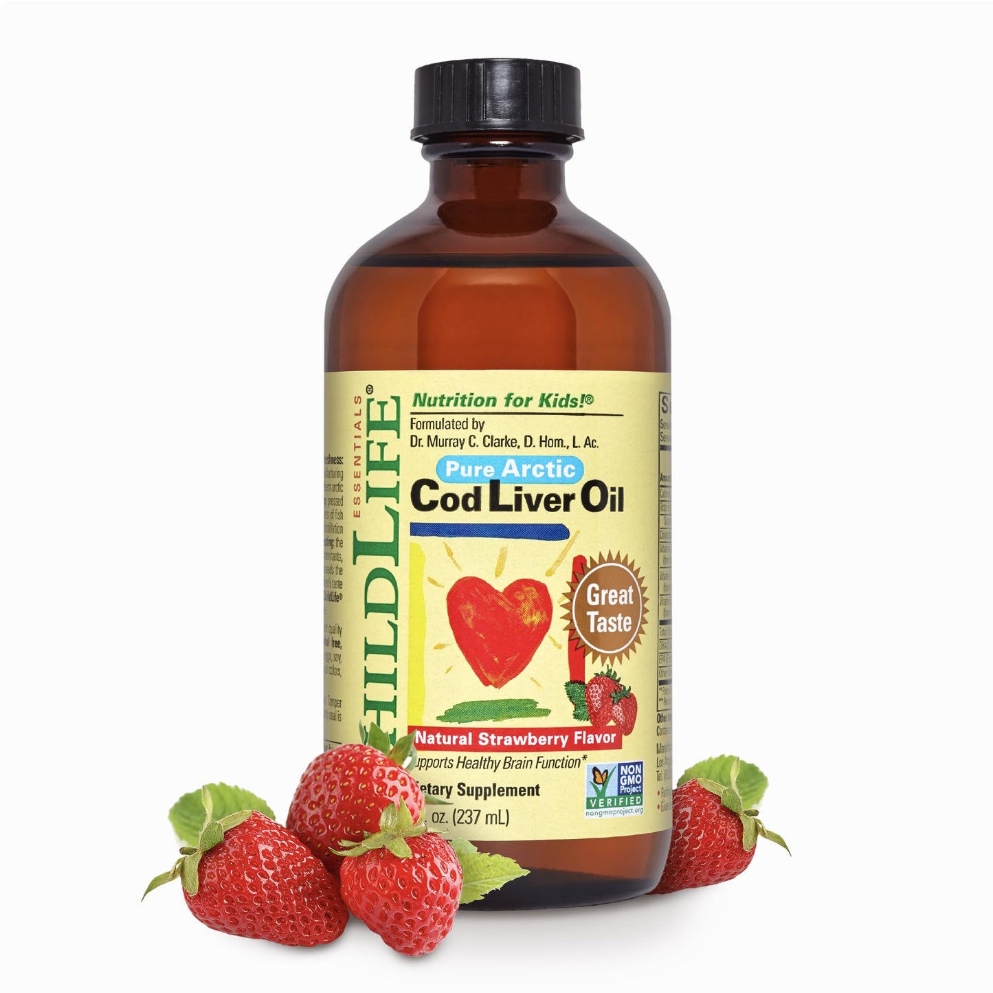 CHILDLIFE Essentials Cod Liver Oil for Kids - Strawberry, 8 fl oz | DHA & EPA Omega-3