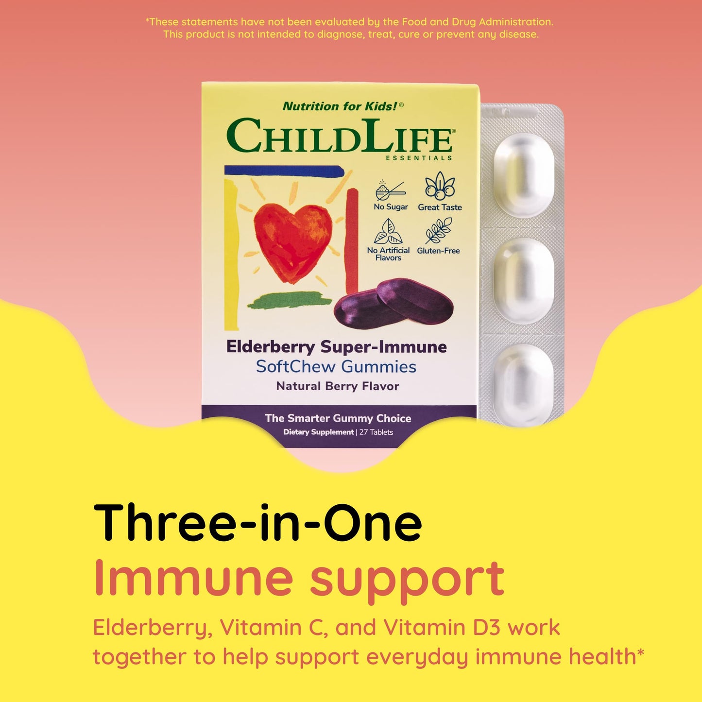 CHILDLIFE ESSENTIALS Elderberry Gummies for Kids – Immune Support with Vitamin C & D3 (Berry)