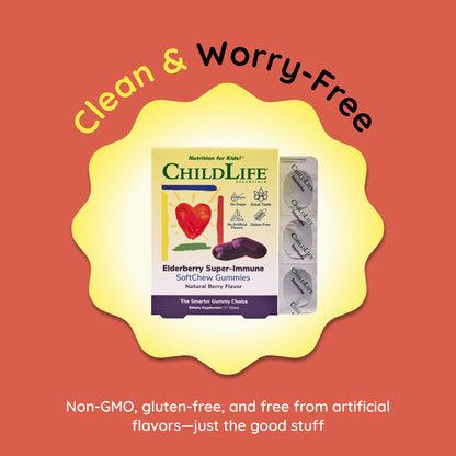 CHILDLIFE ESSENTIALS Elderberry Gummies for Kids – Immune Support with Vitamin C & D3 (Berry)