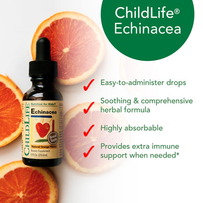 ChildLife Essentials Echinacea for Kids – Alcohol-Free Immune Support Drops (Orange) - 2 x 1 oz