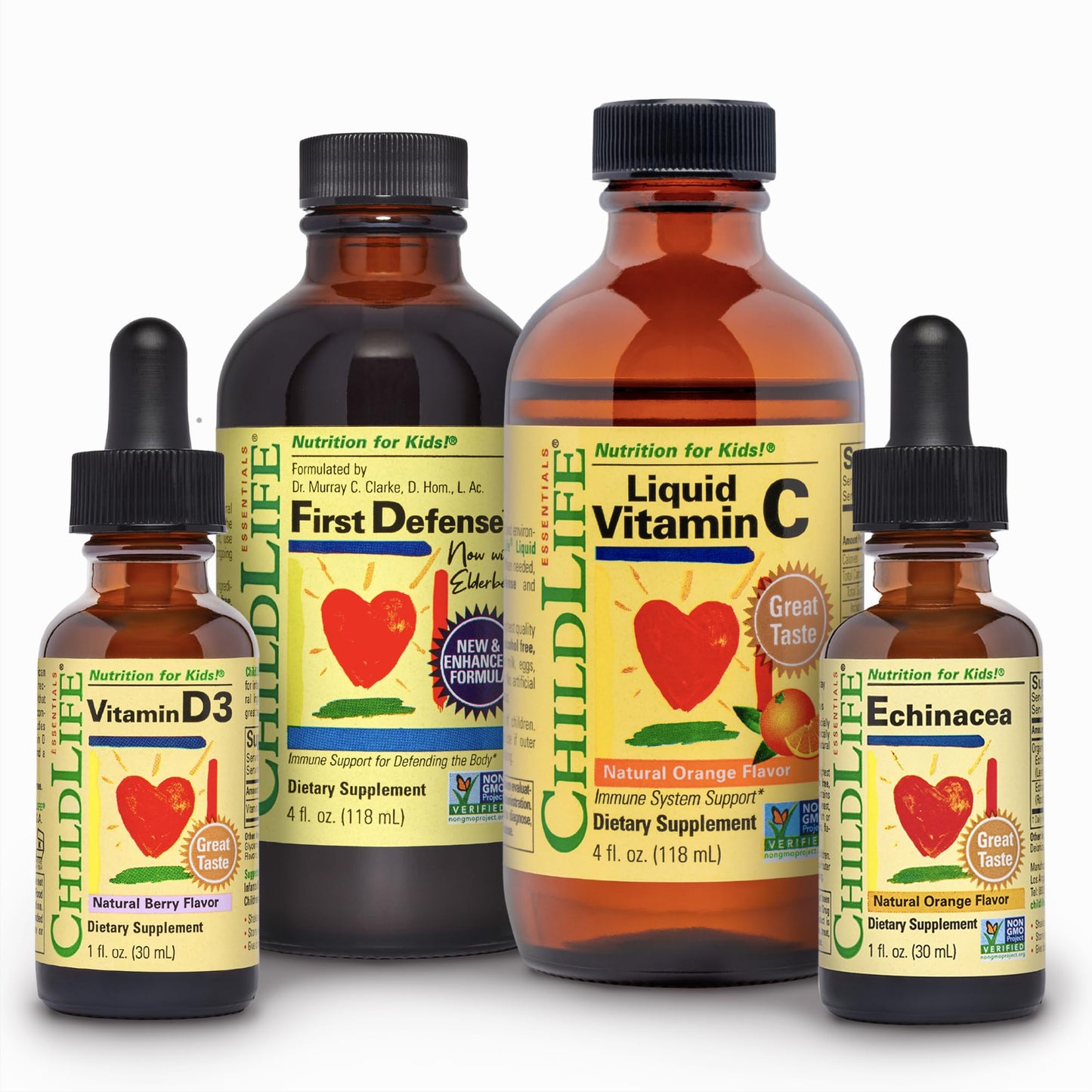 CHILDLIFE ESSENTIALS Immune Support 4-Pack – Liquid Vitamins for Kids, Infants & Toddlers (D3, C, First Defense, Echinacea)