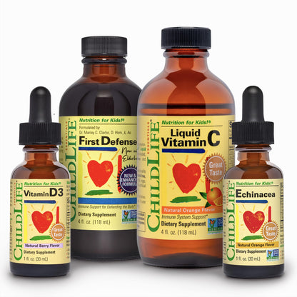 CHILDLIFE ESSENTIALS Immune Support 4-Pack – Liquid Vitamins for Kids, Infants & Toddlers (D3, C, First Defense, Echinacea)