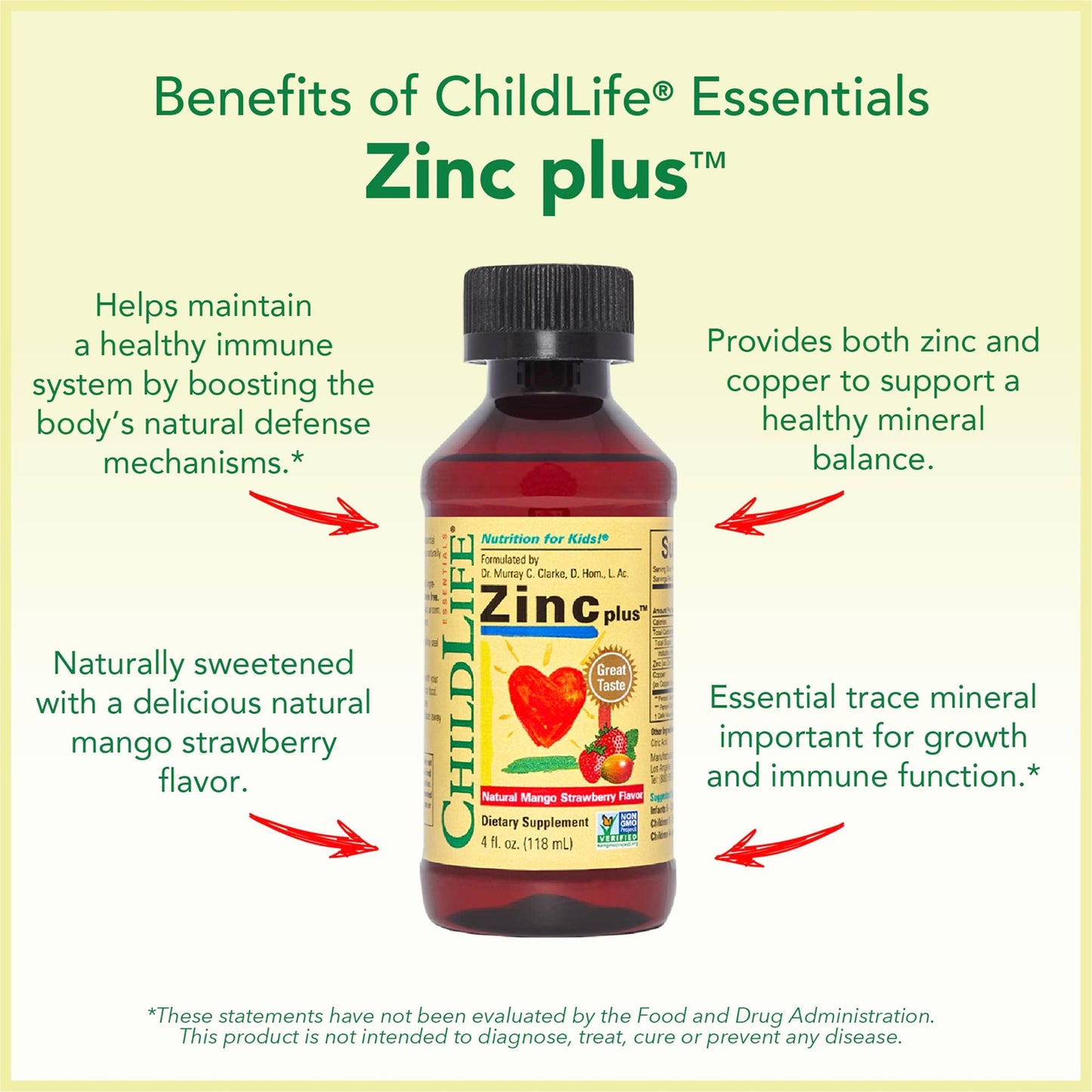 CHILDLIFE ESSENTIALS Zinc Plus for Kids & Toddlers – Immune Support, Mango Strawberry, 4 oz