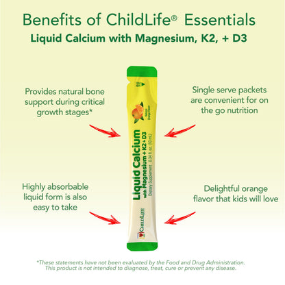 ChildLife Essentials Liquid Calcium for Kids – On-The-Go, Orange Flavor
