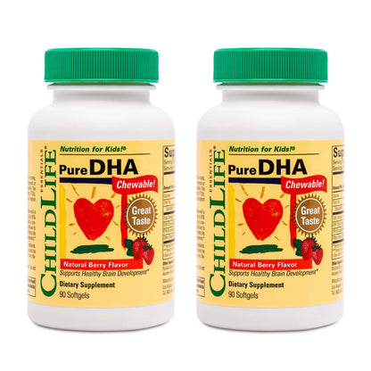 ChildLife Essentials Pure DHA for Kids - DHA & EPA Omega-3 Softgels (Gluten Free) Natural Berry, 90 Softgels (Pack of 2)