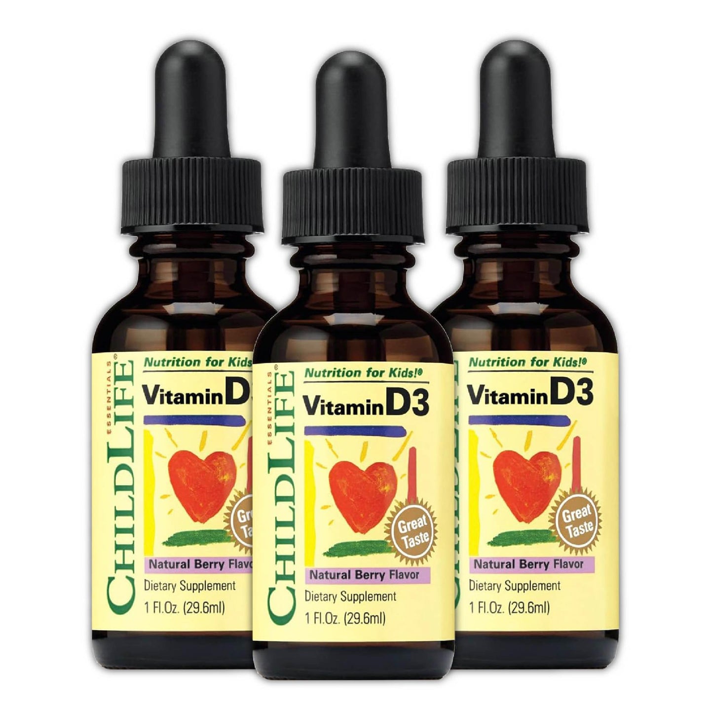 ChildLife Essentials Vitamin D3 Drops for Kids – 500 IU/Drop, 1oz Berry, 3-Pack