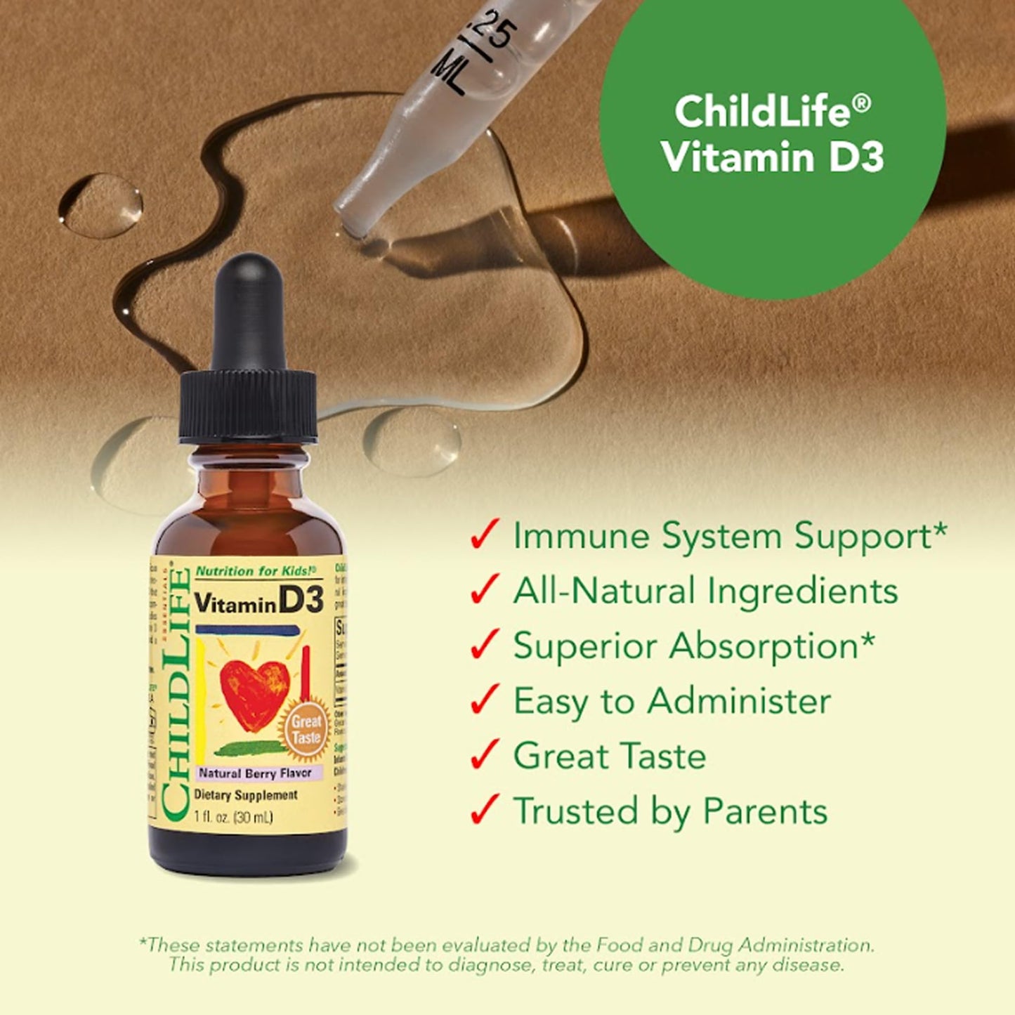 ChildLife Essentials Vitamin D3 Drops for Kids – 500 IU/Drop, 1oz Berry, 3-Pack