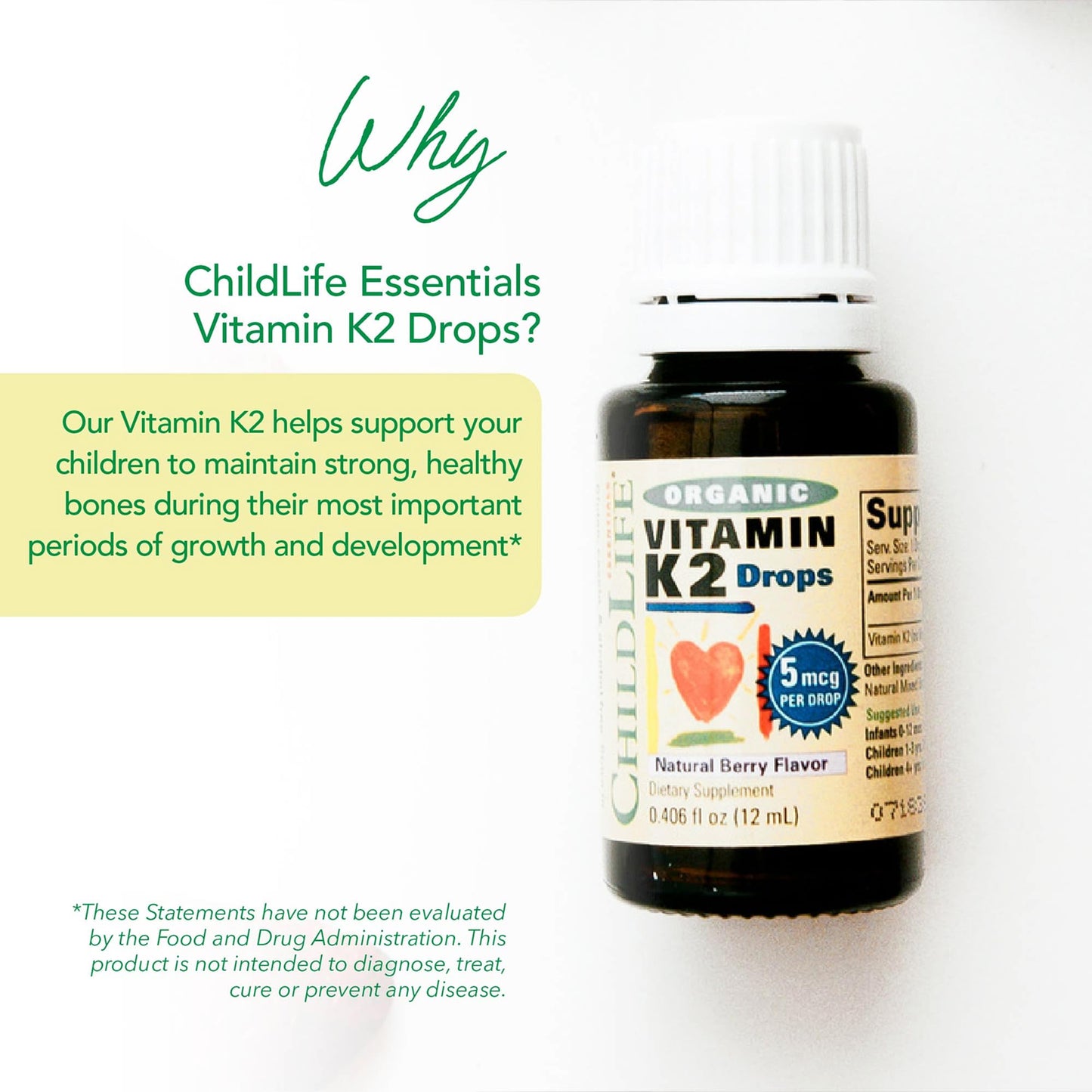 CHILDLIFE Organic Vitamin K2 Drops for Infants & Kids – Berry Flavor 0.25oz