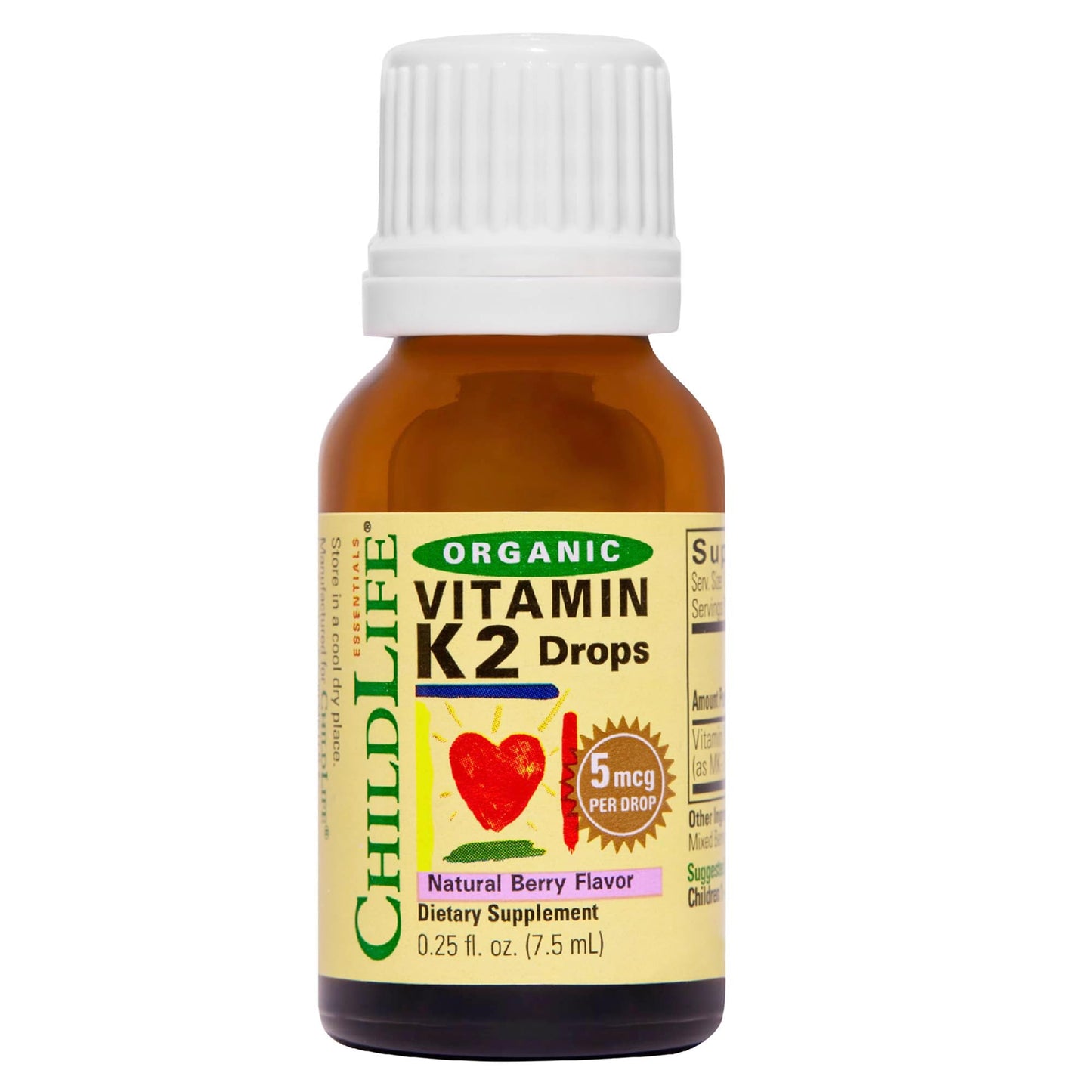CHILDLIFE Organic Vitamin K2 Drops for Infants & Kids – Berry Flavor 0.25oz