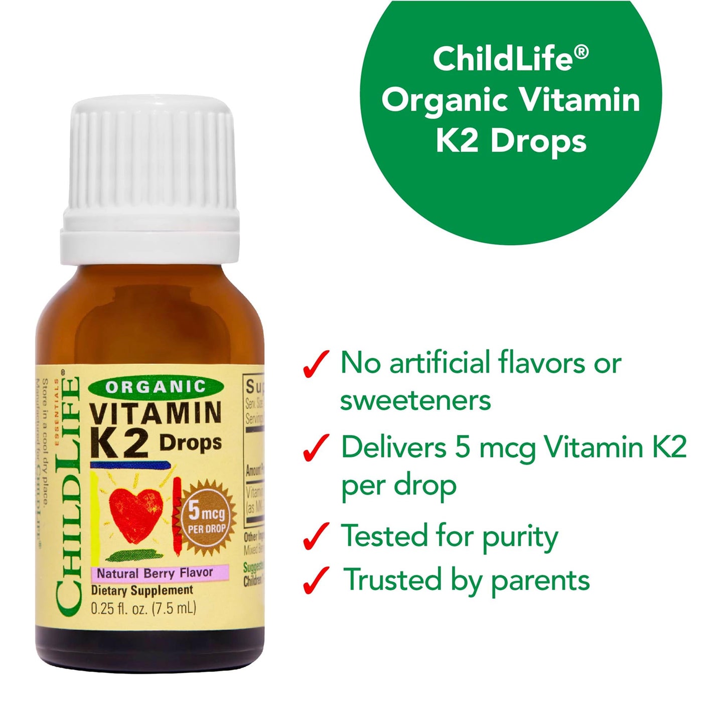 CHILDLIFE Organic Vitamin K2 Drops for Infants & Kids – Berry Flavor 0.25oz