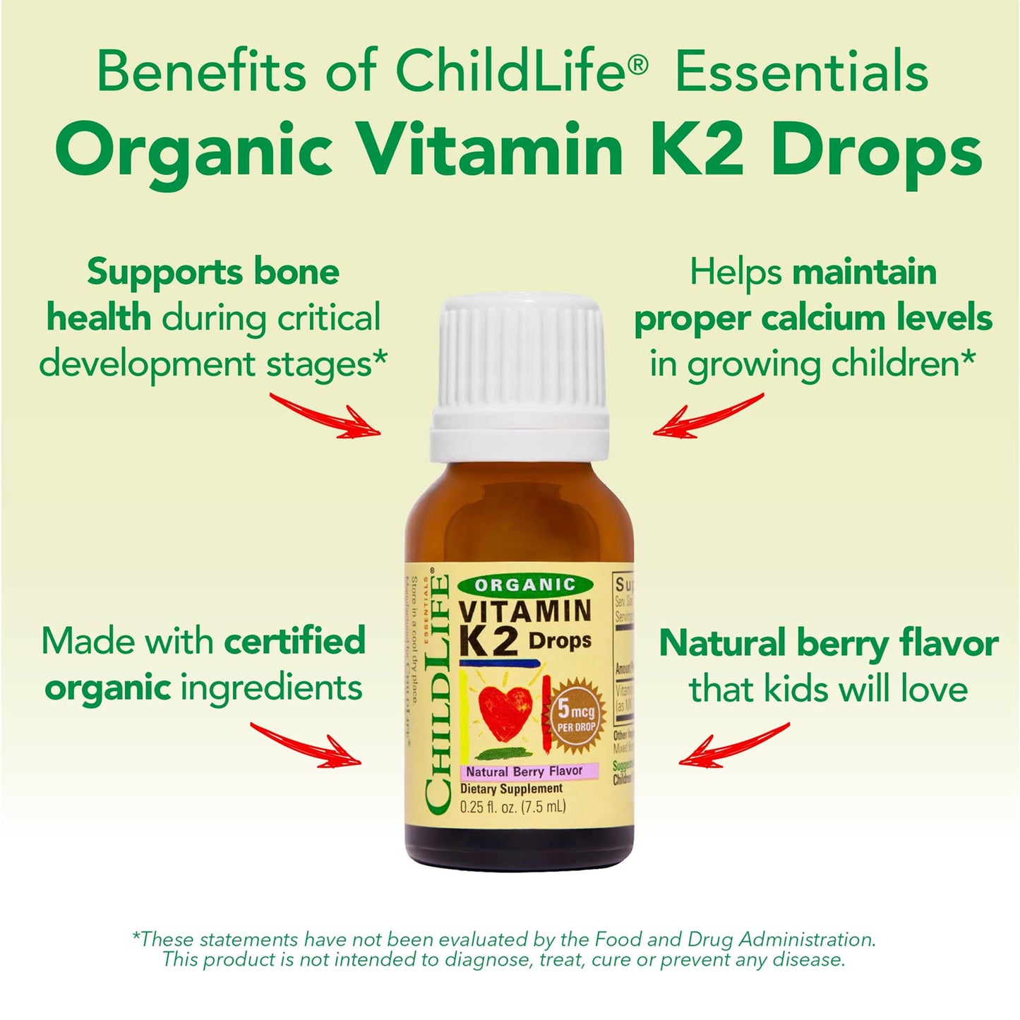 CHILDLIFE Organic Vitamin K2 Drops for Infants & Kids – Berry Flavor 0.25oz