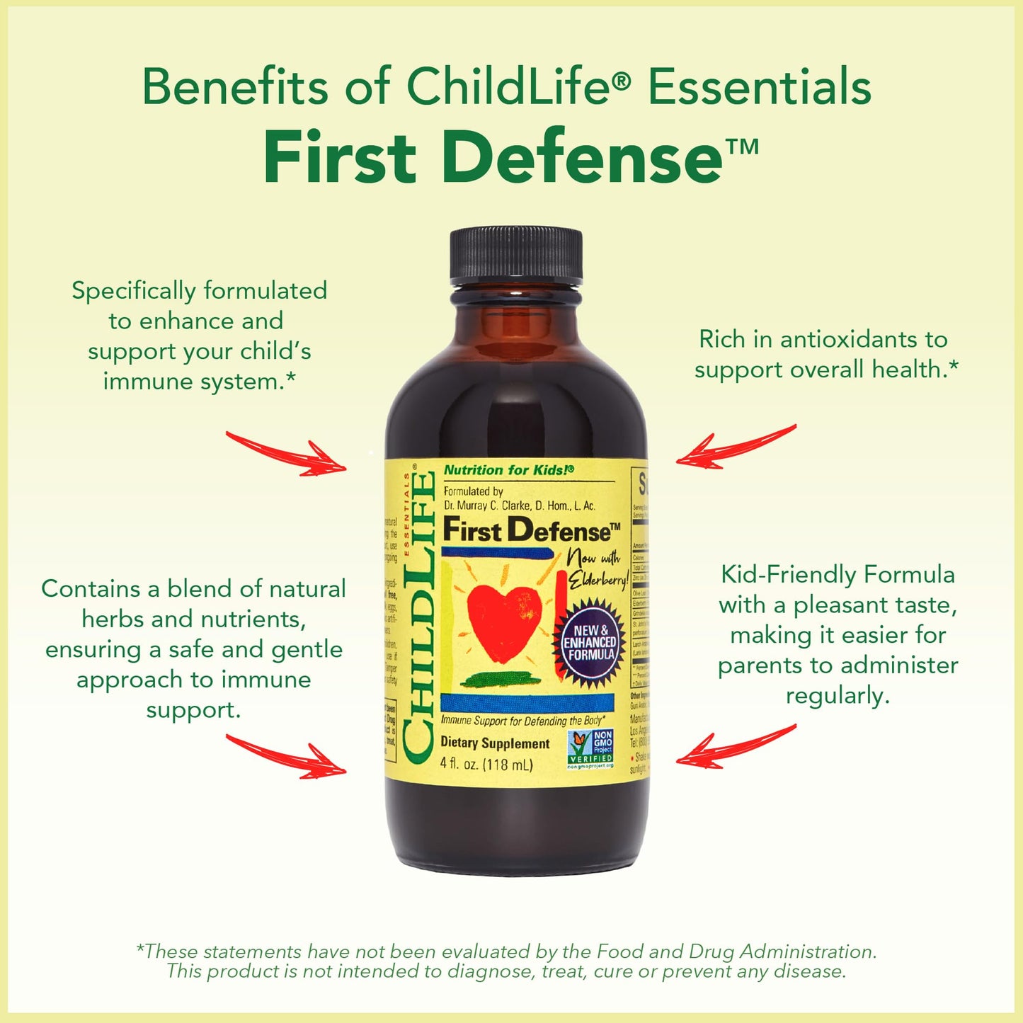 CHILDLIFE ESSENTIALS First Defense - Kids Immune Support with Elderberry & Zinc | Non-GMO, Gluten Free - 4 oz