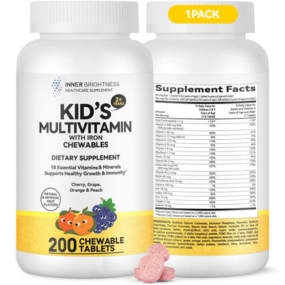 Children's Chewable Multivitamin – 18 Essential Vitamins & Minerals for Kids | 200 Chewables | Vegetarian, Gluten Free, Non-GMO