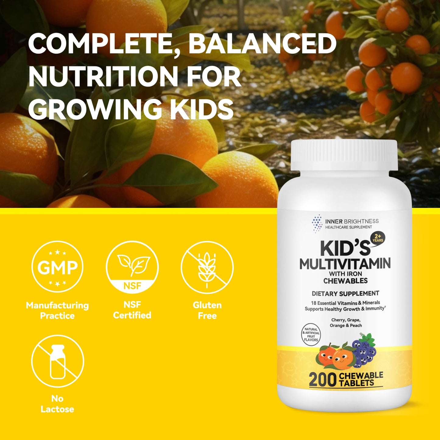 Children's Chewable Multivitamin – 18 Essential Vitamins & Minerals for Kids | 200 Chewables | Vegetarian, Gluten Free, Non-GMO