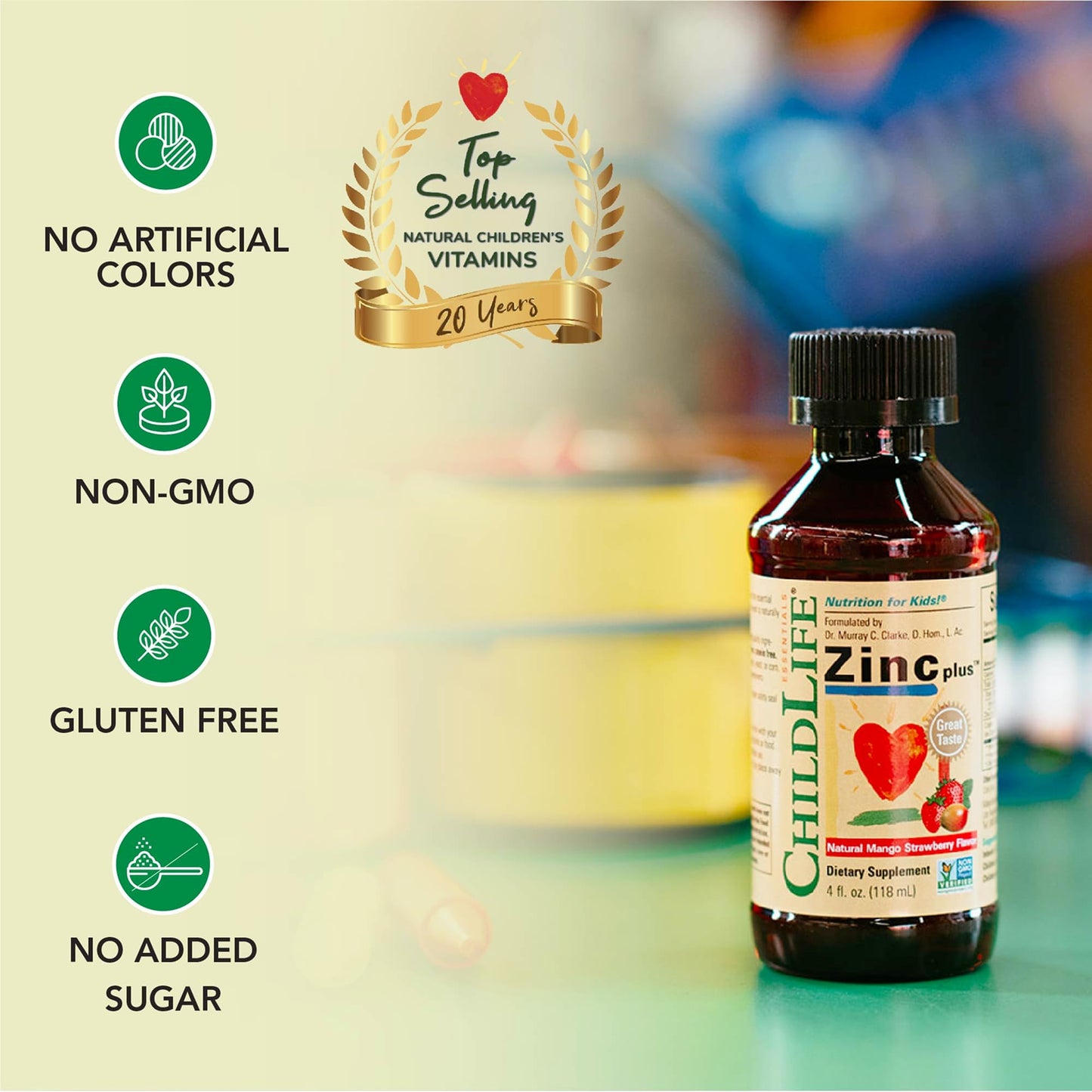 CHILDLIFE ESSENTIALS Zinc Plus for Kids & Toddlers – Immune Support, Mango Strawberry, 4 oz
