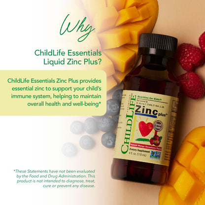 CHILDLIFE ESSENTIALS Zinc Plus for Kids & Toddlers – Immune Support, Mango Strawberry, 4 oz