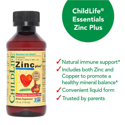 CHILDLIFE ESSENTIALS Zinc Plus for Kids & Toddlers – Immune Support, Mango Strawberry, 4 oz