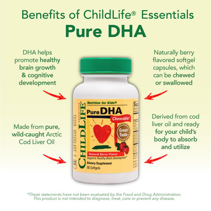 CHILDLIFE ESSENTIALS Pure DHA for Kids – DHA EPA Omega-3 for Brain Health (Pack of 3, 90 Softgels)