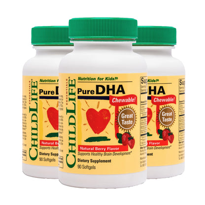 CHILDLIFE ESSENTIALS Pure DHA for Kids – DHA EPA Omega-3 for Brain Health (Pack of 3, 90 Softgels)