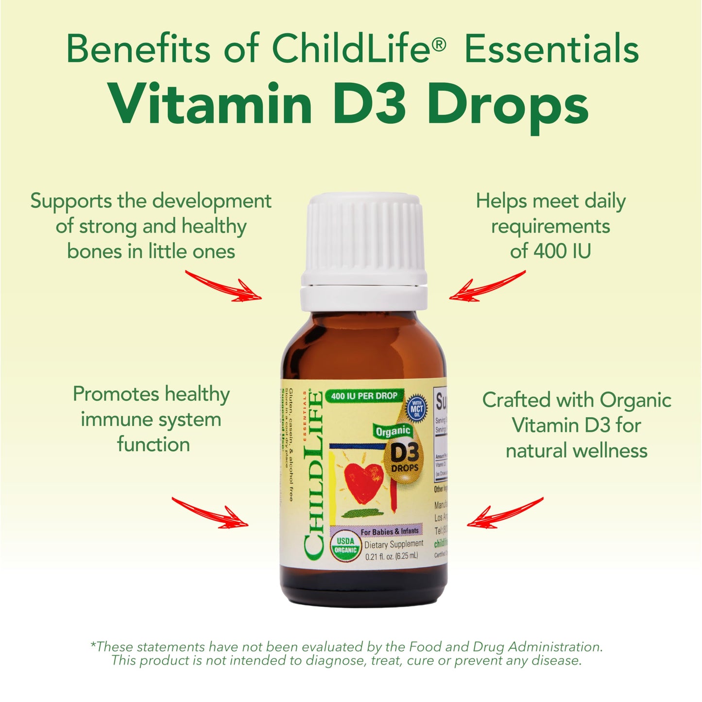 CHILDLIFE Essentials Organic Vitamin D3 Drops for Infants & Newborns – 400 IU/Drop, USDA Organic