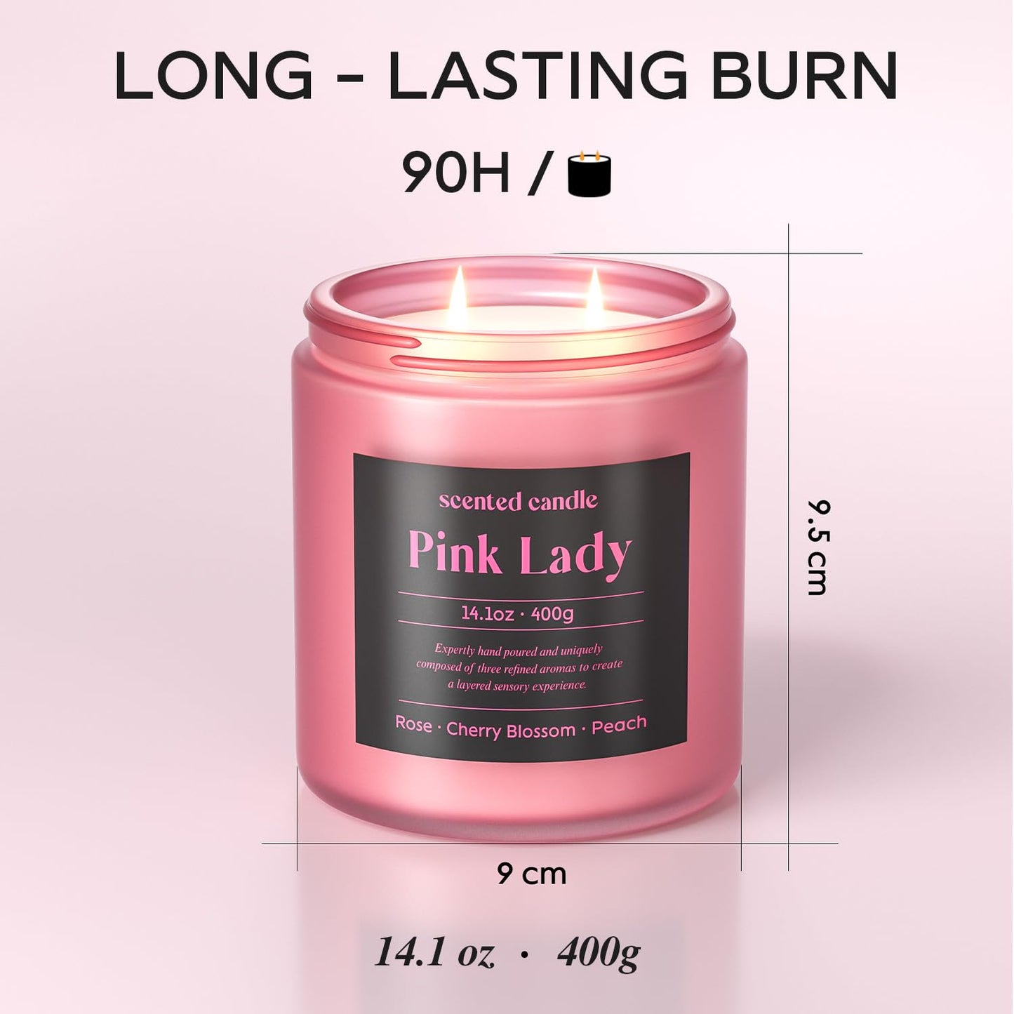 CHILLFLAME 14.1 oz Scented Candle – Rose, Cherry Blossom & Peach | Dual-Wick