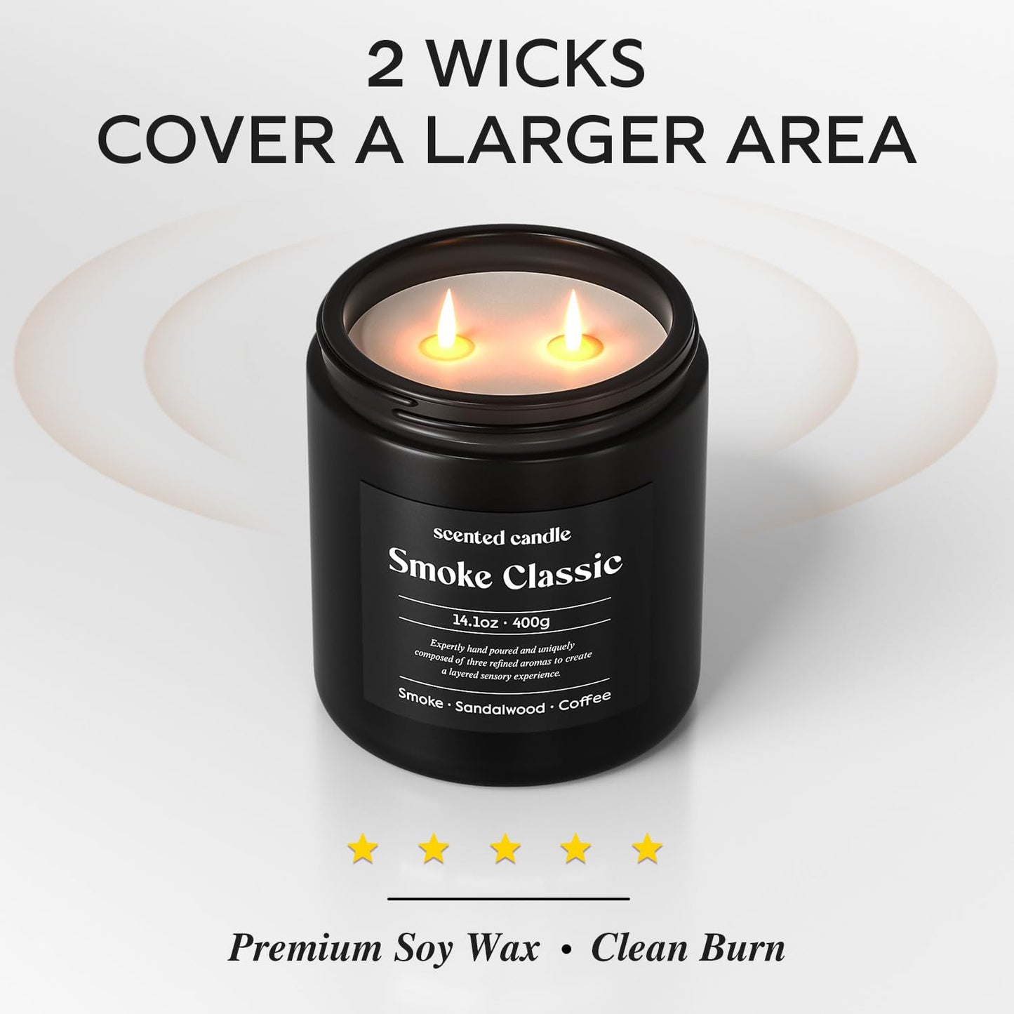 CHILLFLAME Candles for Men - 14.1 oz Dual-Wick Scented Candle with Smoke, Sandalwood & Coffee