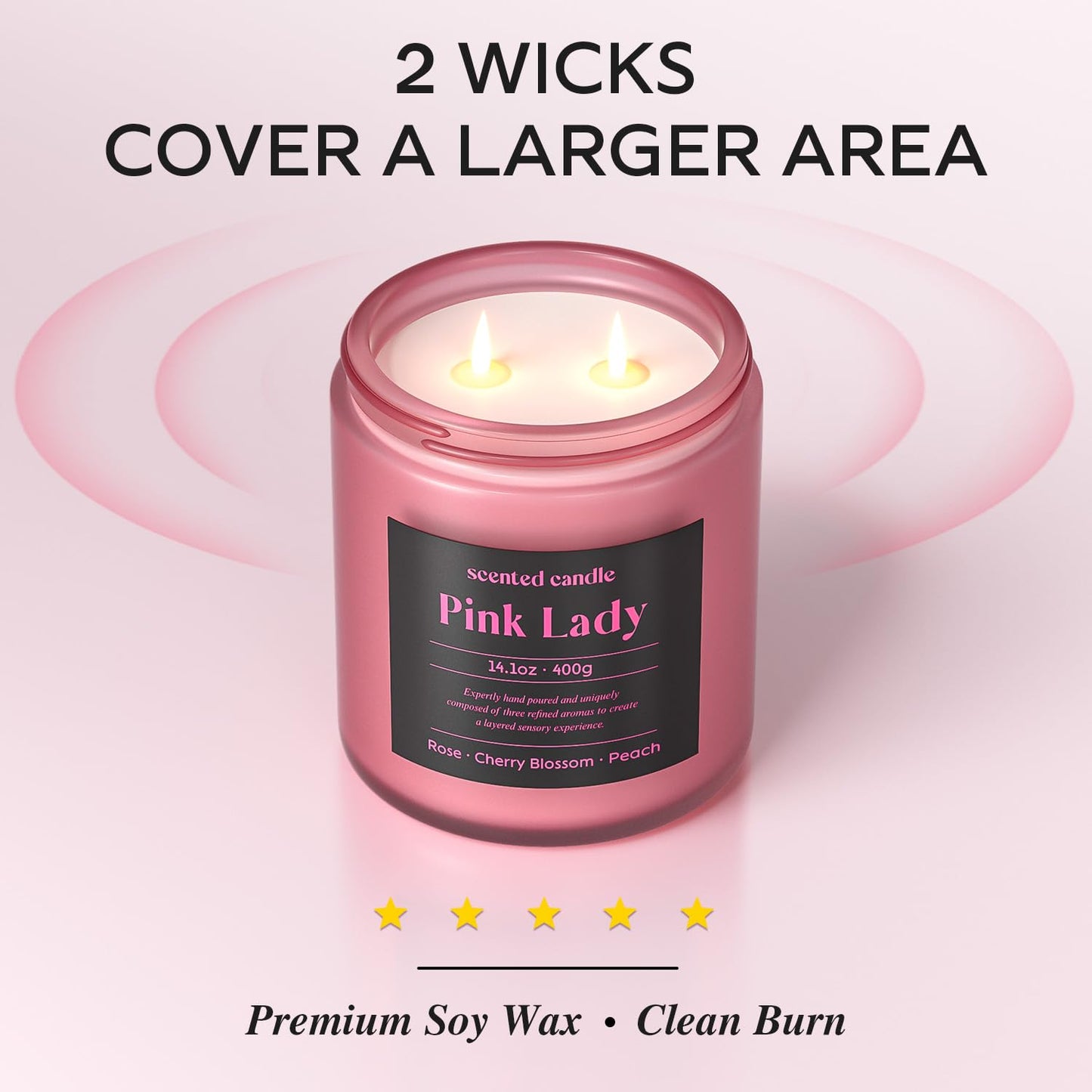 CHILLFLAME 14.1 oz Scented Candle – Rose, Cherry Blossom & Peach | Dual-Wick