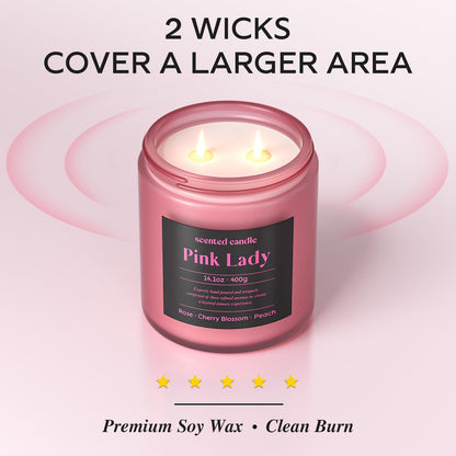 CHILLFLAME 14.1 oz Scented Candle – Rose, Cherry Blossom & Peach | Dual-Wick