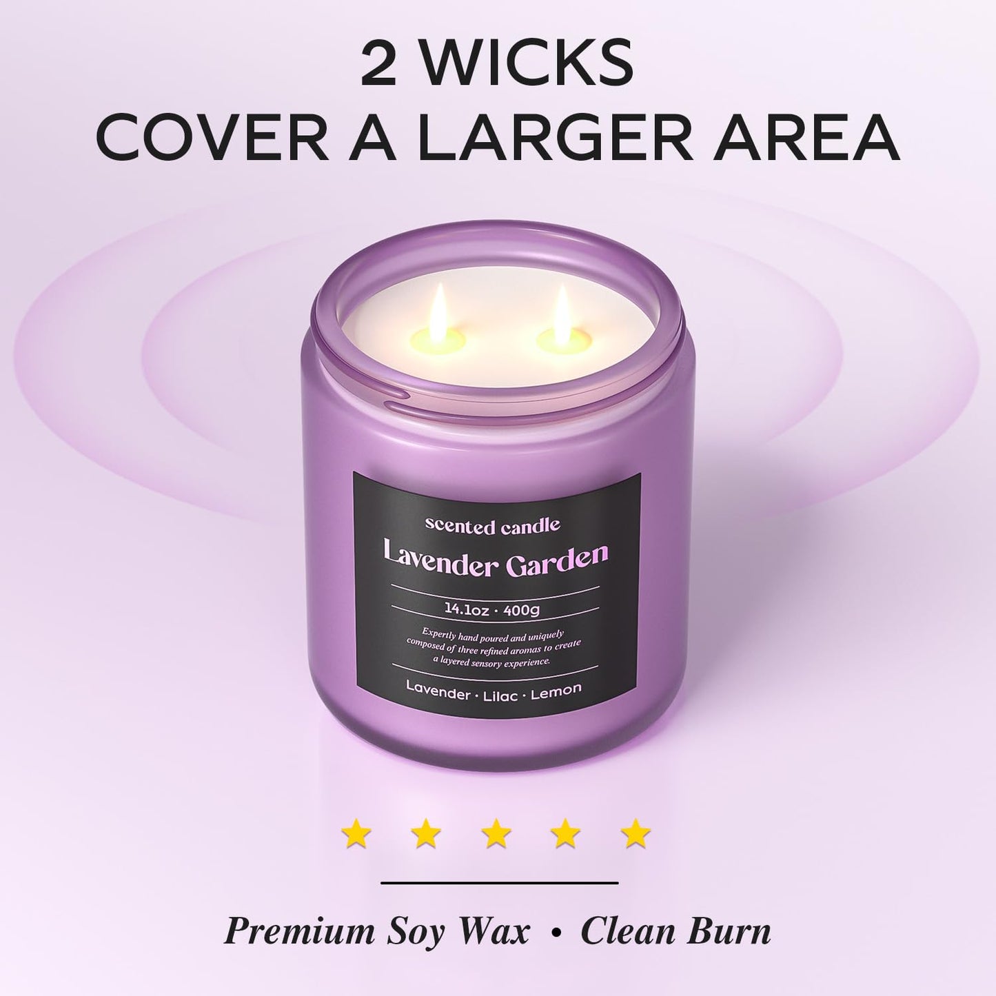 CHILLFLAME Lavender Candle – 14.1 oz Two-Wick Aromatherapy (Lavender, Lilac & Lemon)