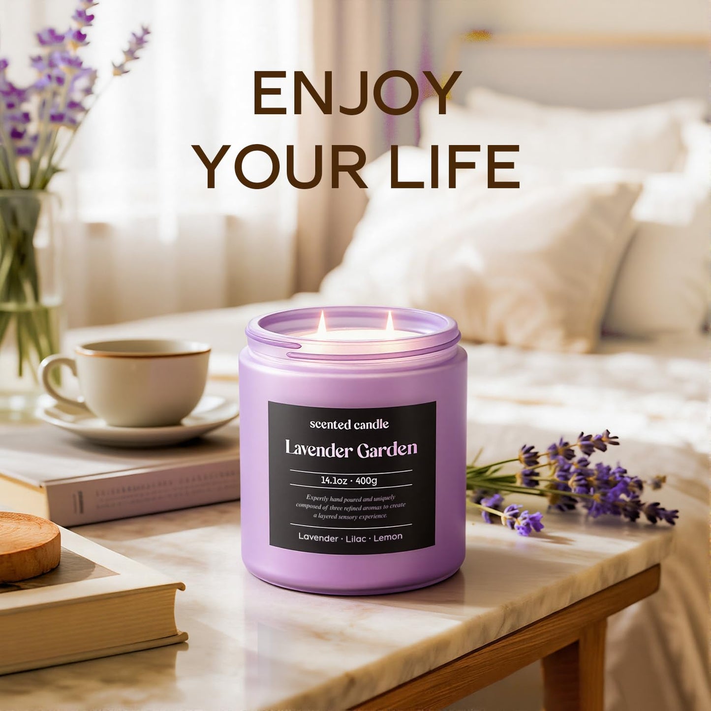 CHILLFLAME Lavender Candle – 14.1 oz Two-Wick Aromatherapy (Lavender, Lilac & Lemon)
