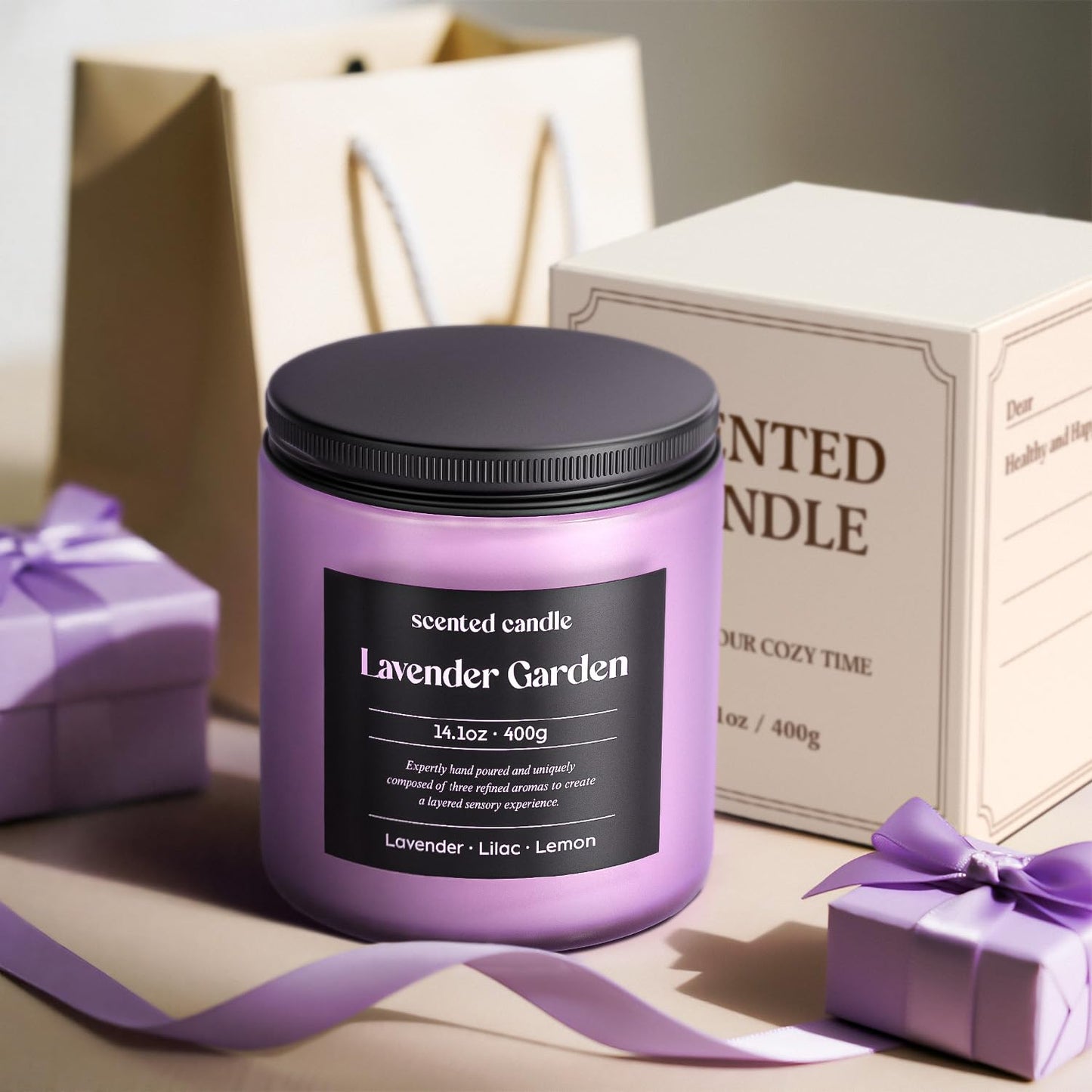 CHILLFLAME Lavender Candle – 14.1 oz Two-Wick Aromatherapy (Lavender, Lilac & Lemon)