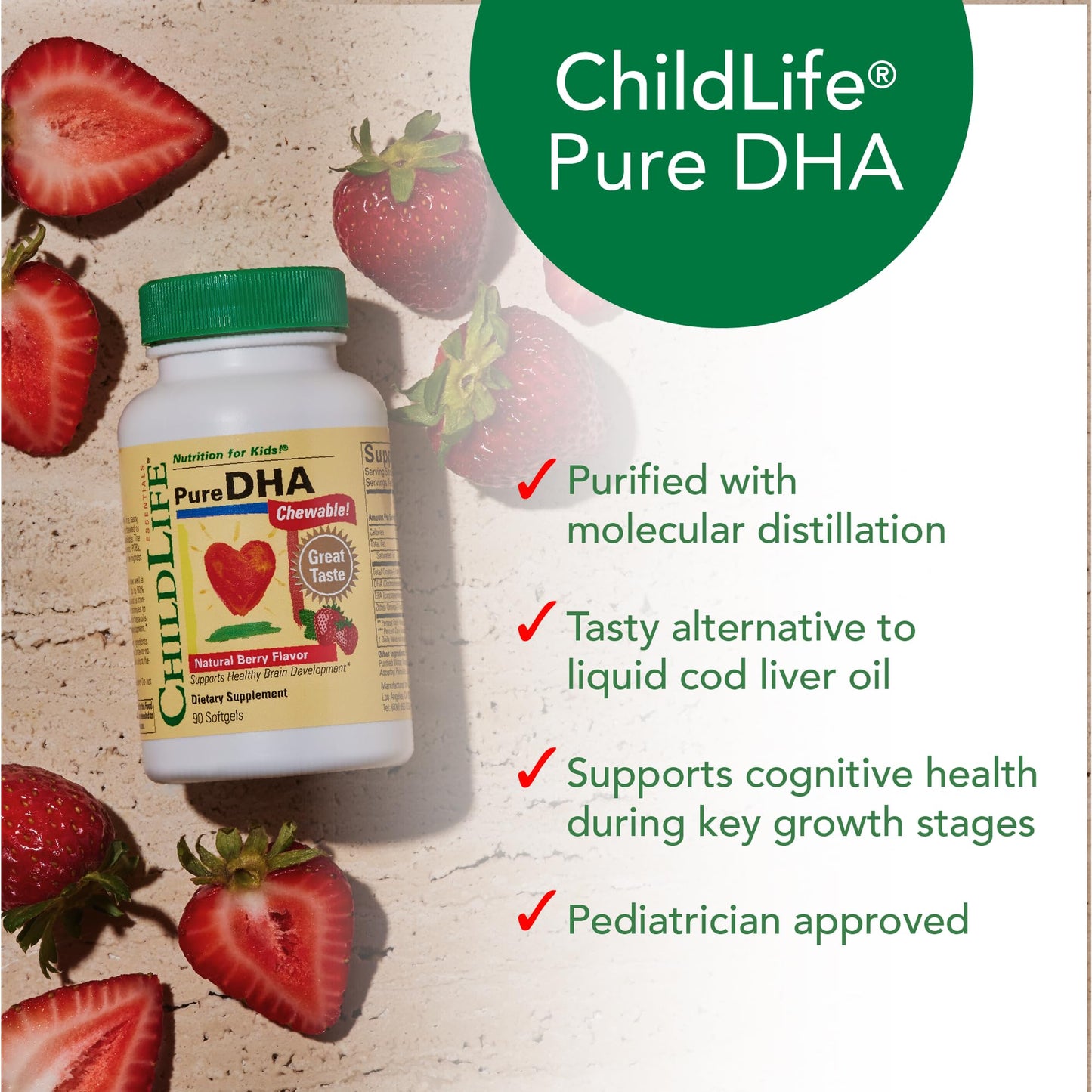 CHILDLIFE ESSENTIALS Pure DHA for Kids - DHA EPA Omega-3 (Natural Berry), 90 Softgels