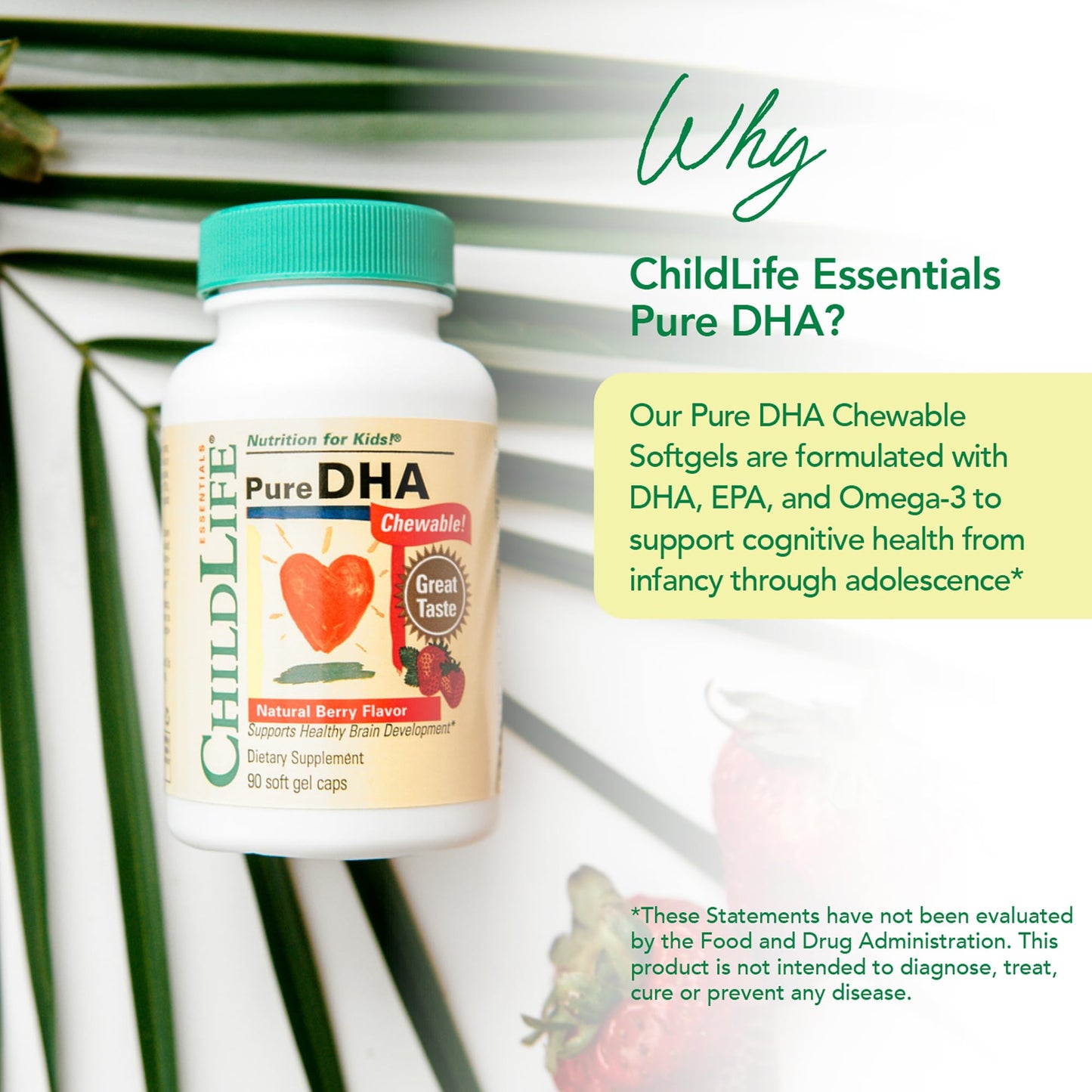 CHILDLIFE ESSENTIALS Pure DHA for Kids - DHA EPA Omega-3 (Natural Berry), 90 Softgels