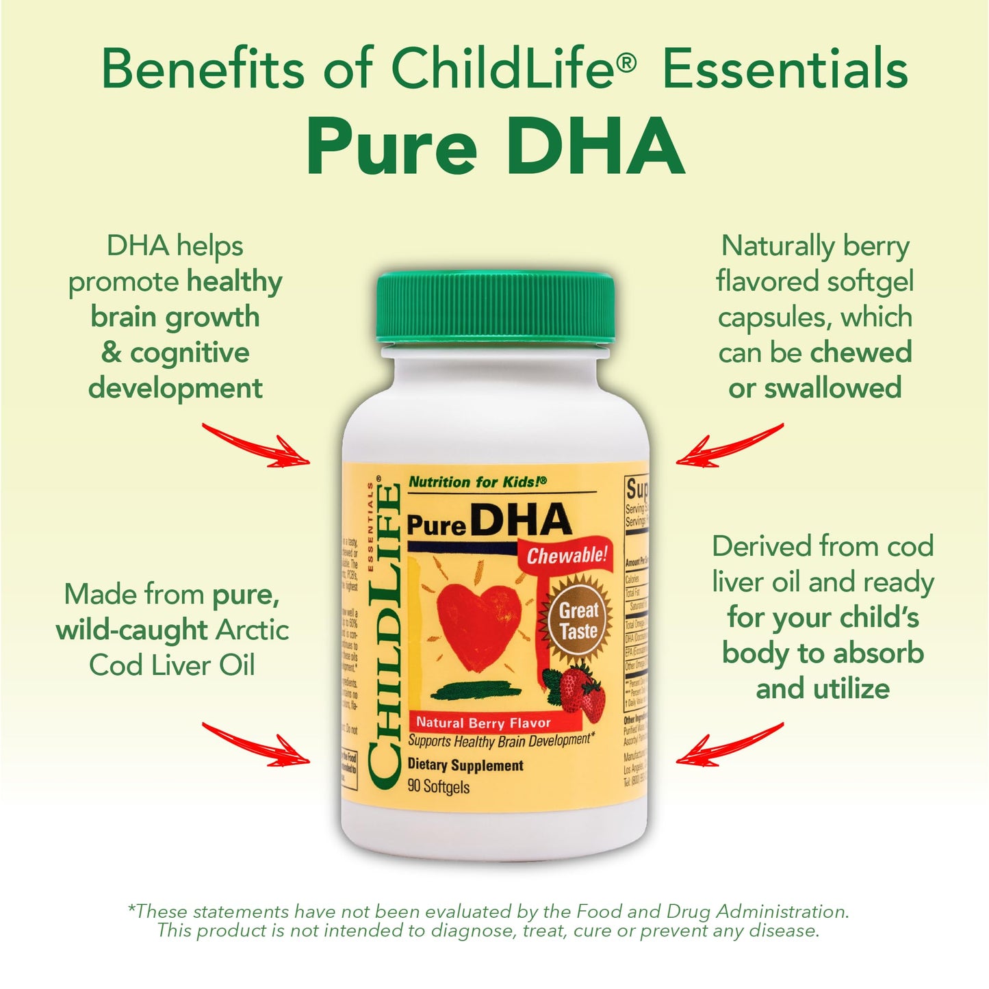CHILDLIFE ESSENTIALS Pure DHA for Kids - DHA EPA Omega-3 (Natural Berry), 90 Softgels