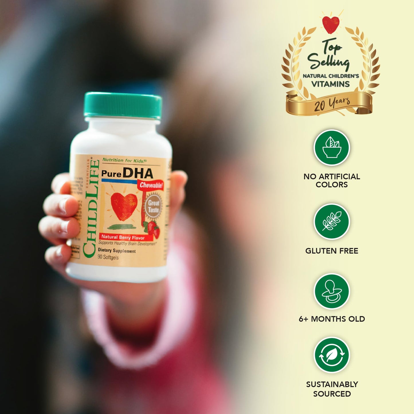 CHILDLIFE ESSENTIALS Pure DHA for Kids - DHA EPA Omega-3 (Natural Berry), 90 Softgels