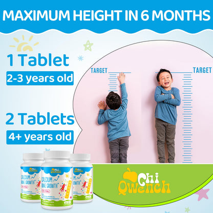 ChiQwench 500 mg Calcium with Vitamin D3 & K2 + Zinc, Magnesium & Prebiotics for Kids – Bone Strength, Height Support, Orange Chewables, Non-GMO, Gluten Free, 60 Tabs