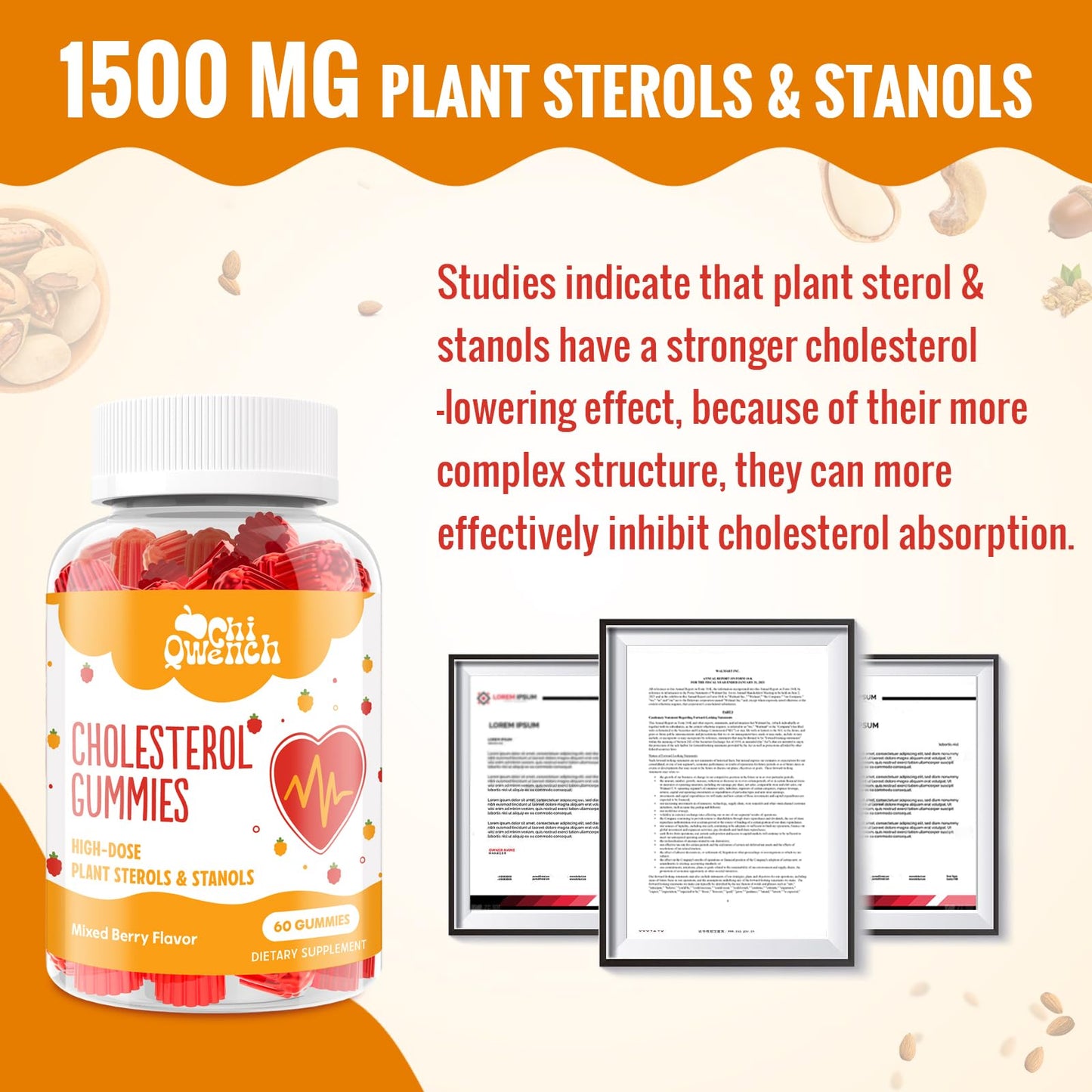ChiQwench Cholesterol Gummies - 1500mg Plant Sterols & Stanols, Mixed Berry, 60 Count
